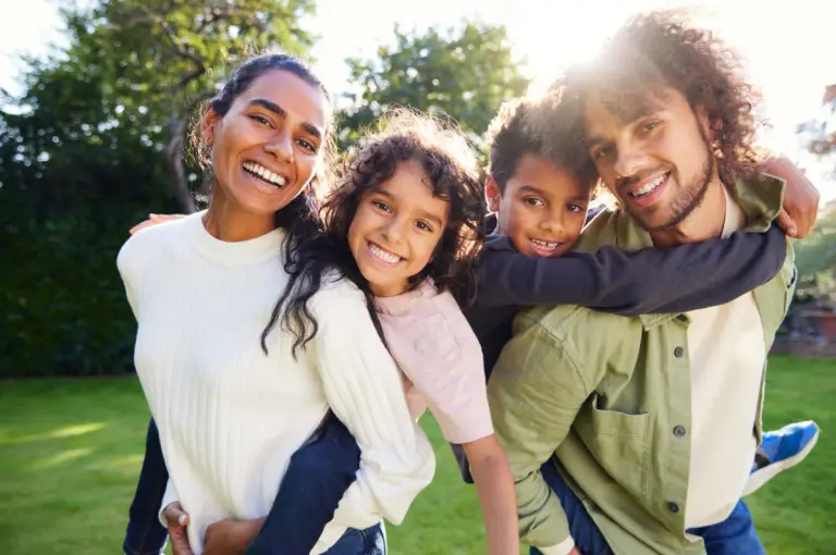 Young family playing outside